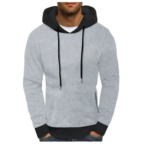 Dpytoraw Male Autumn And Winter Color Block Hoodie Color Block Hood Pullover Thread Drawstring Fleece Sweatshirt