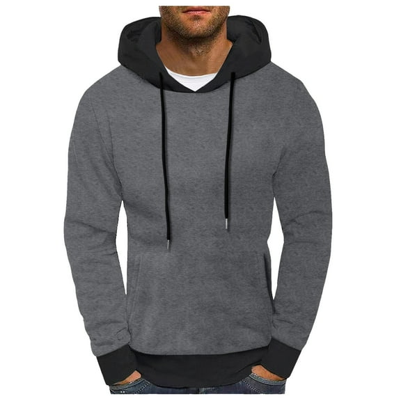 Dpytoraw Male Autumn And Winter Color Block Hoodie Color Block Hood Pullover Thread Drawstring Fleece Sweatshirt