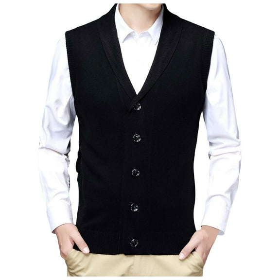 Dpytoraw Male Autumn And Winter Single Buckle Sweater Vest Vest V Neck Pure Color Wool Collarless Shirt Combined Body Type Non Hooded Vest Sweater Vest
