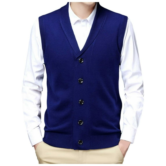 Dpytoraw Male Autumn And Winter Single Buckle Sweater Vest Vest V Neck Pure Color Wool Collarless Shirt Combined Body Type Non Hooded Vest Sweater Vest