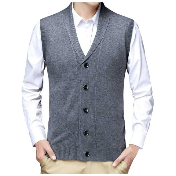 Dpytoraw Male Autumn And Winter Single Buckle Sweater Vest Vest V Neck Pure Color Wool Collarless Shirt Combined Body Type Non Hooded Vest Sweater Vest