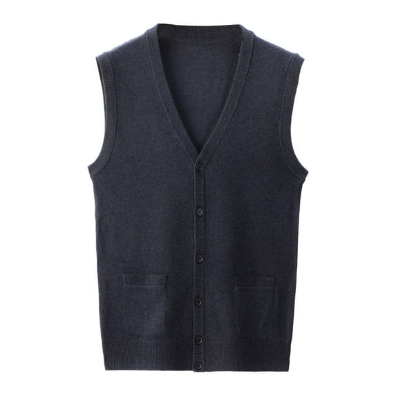 Dpytoraw Male Autumn And Winter Single Buckle Sweater Vest Vest V Neck Pure Color Wool Collarless Shirt Combined Body Type Non Hooded Vest Sweater Vest