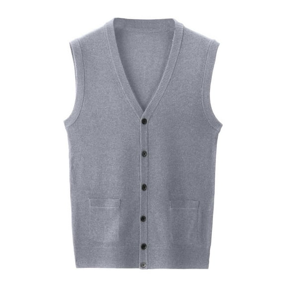 Dpytoraw Male Autumn And Winter Single Buckle Sweater Vest Vest V Neck Pure Color Wool Collarless Shirt Combined Body Type Non Hooded Vest Sweater Vest