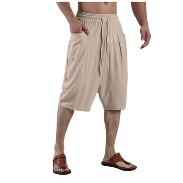 Dpytoraw Male Capri Pants Summer Sweat Absorbent Breathable Large Pocket Running Sports Casual Pants Beige