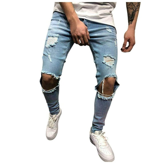 Dpytoraw Male Jeans Ripped Slim Pants Trousers And Trousers