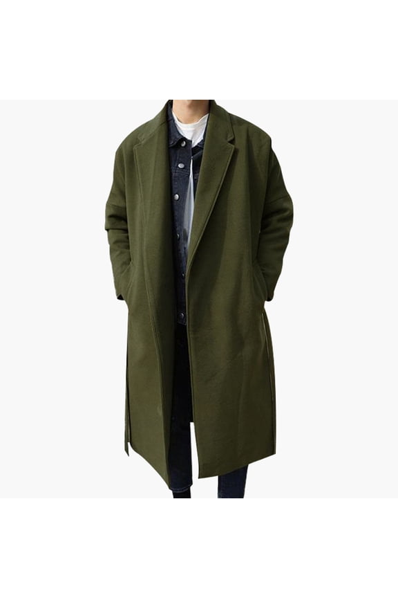 Male Knee Length Thick Warm Woolen Casual Coat Windbreaker