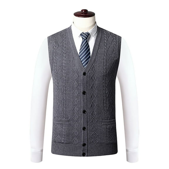 Dpytoraw Male Knitted Cardigan Sleeveless Solid Color Casual Single Breasted Vest Vest