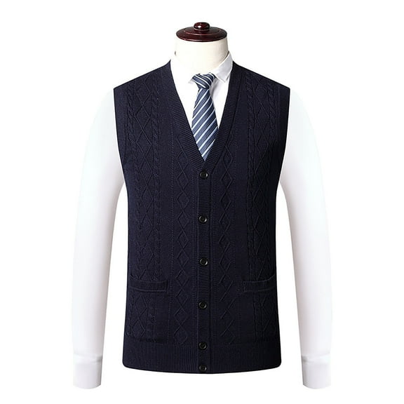 Dpytoraw Male Knitted Cardigan Sleeveless Solid Color Casual Single Breasted Vest Vest
