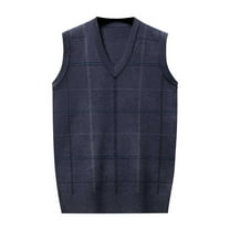 Dpytoraw Male Knitted Vest Vest V Neck Sleeveless Padded Sweater Vest