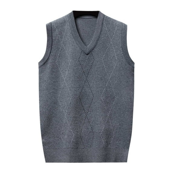 Dpytoraw Male Knitted Vest Vest V Neck Sleeveless Padded Sweater Vest