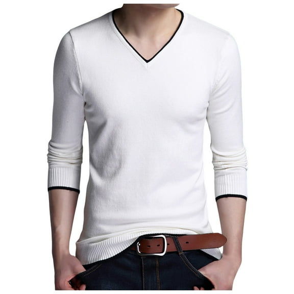 Dpytoraw Male Knitwear V Neck Sweaters Fashionable Slim Fit Men's Base