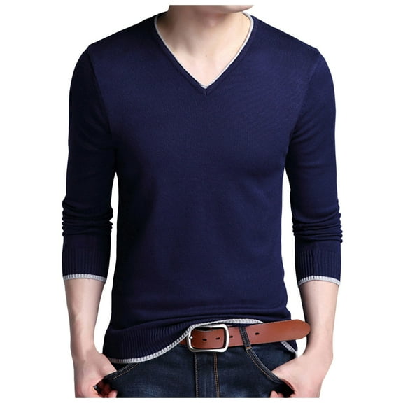 Dpytoraw Male Knitwear V Neck Sweaters Fashionable Slim Fit Men's Base