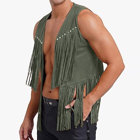 Dpytoraw Male New Tassel Deer Skin Velvet Buttonless Mid Length Vest Vest Vest Jacket
