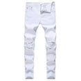 thumbnail image 1 of Dpytoraw Male Ripped Jeans Solid Color Ripped Pants Slim Knee Ripped Stretch Casual Jeans, 1 of 4