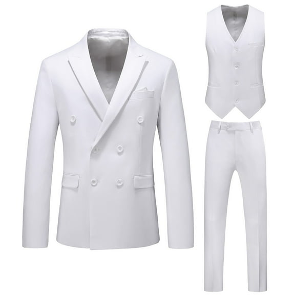 Dpytoraw Male Slim Fit Business Wedding Party Suit Top And Bottom Three Piece Set Double Breasted Suit