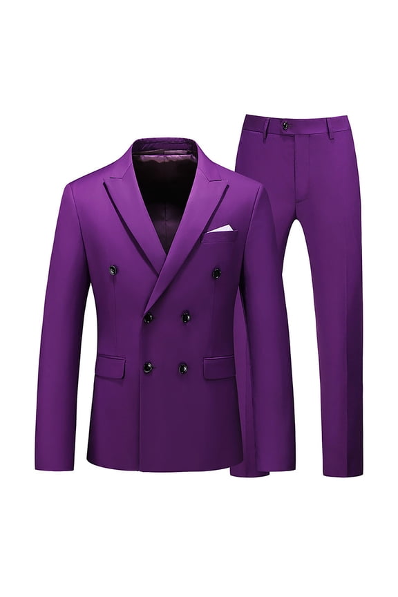 Male Slim Fit Business Wedding Party Suit Two Piece Top And Bottom Double Breasted Suit