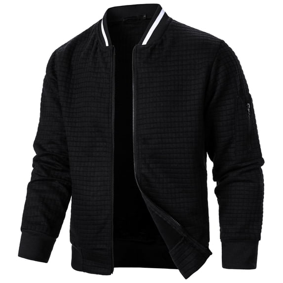 Dpytoraw Male Solid Color Autumn And Winter Long Sleeve Jacket Coat Square Plaid Zipper Cardigan Sweatshirt