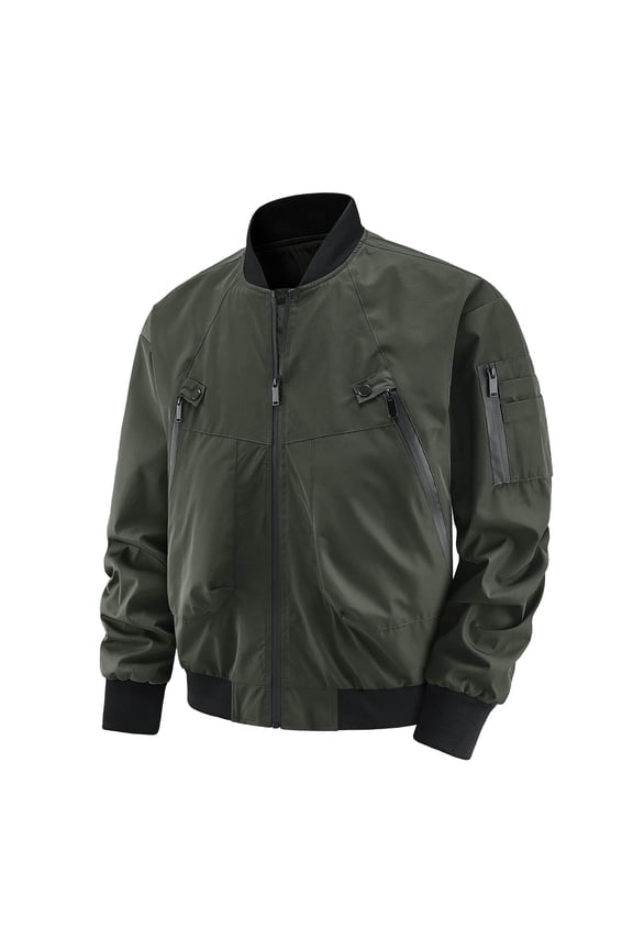 Male Solid Color Large Size Outdoor Autumn And Winter Jacket With Multiple Pockets And Lapel Air Force Flight Suit Baseball Jacket