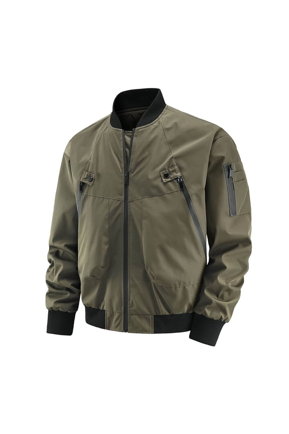 Male Solid Color Large Size Outdoor Autumn And Winter Jacket With Multiple Pockets And Lapel Air Force Flight Suit Baseball Jacket