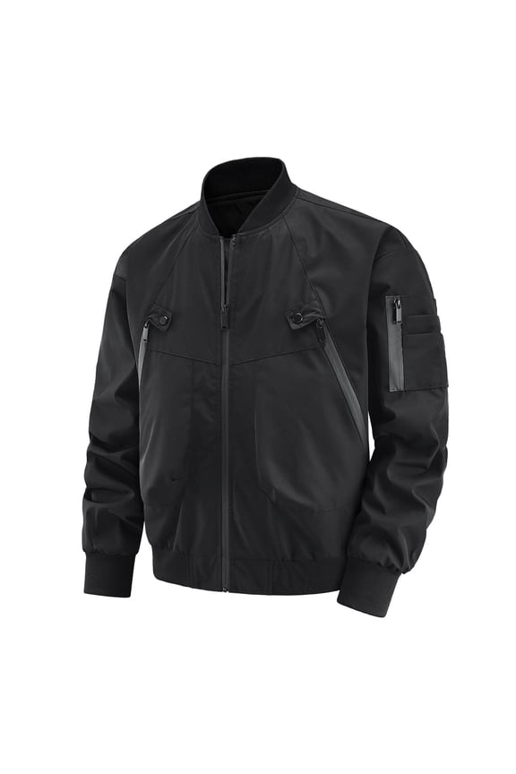 Male Solid Color Large Size Outdoor Autumn And Winter Jacket With Multiple Pockets And Lapel Air Force Flight Suit Baseball Jacket