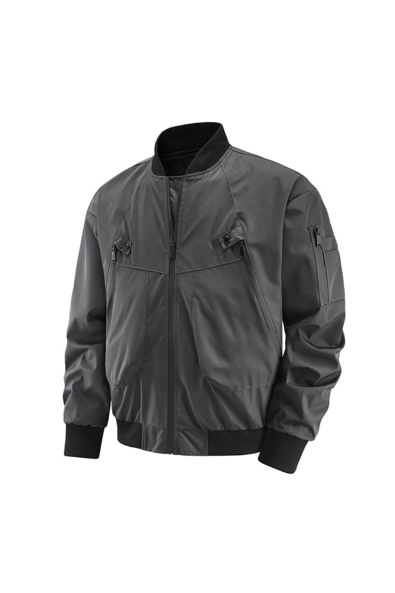 Male Solid Color Large Size Outdoor Autumn And Winter Jacket With Multiple Pockets And Lapel Air Force Flight Suit Baseball Jacket