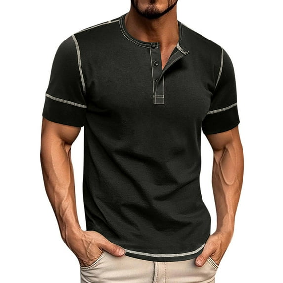 Dpytoraw Male Spring Short Sleeve Solid Color Letter Stripe Stitching Short Sleeve Top Graphic T-Shirts Men Black XXL