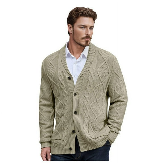 Dpytoraw Male Sweater Cardigan Lapel Long Sleeved Flower Knitted Jacket