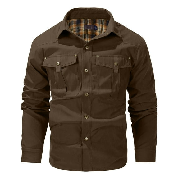 Dpytoraw Men Collar Checkered Flannel Button Up Cardigan Casual Jacket Business Fashionable And Comfortable Winter Jacket