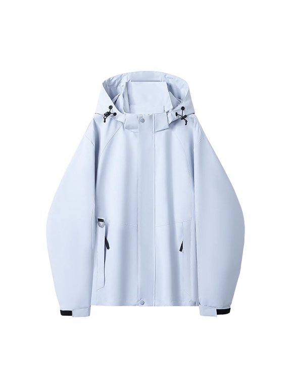 Men Hardshell Jacket Spring Fall Outdoor Hiking Hooded Loose Solid Color Jacket