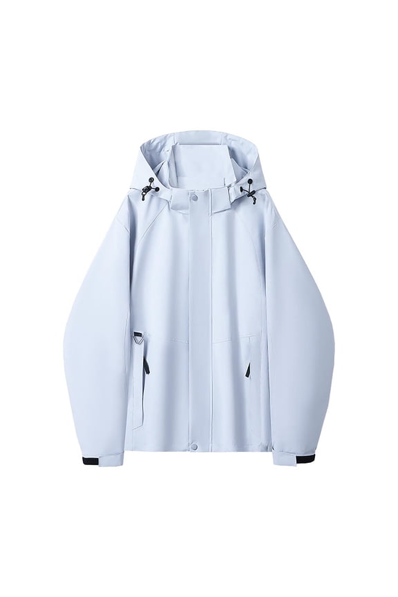 Men Hardshell Jacket Spring Fall Outdoor Hiking Hooded Loose Solid Color Jacket
