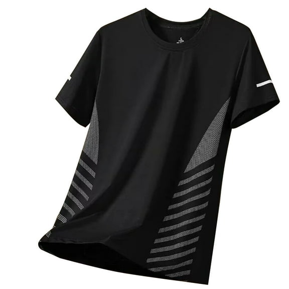 Dpytoraw Men Ice Screen Eye Breathable Thin Solid Color Casual Summer Youth Crew Neck T Shirt Men Graphic T-Shirts Men Black XXXXL