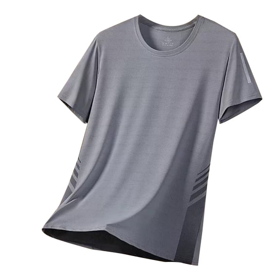 Dpytoraw Men Ice Screen Eye Breathable Thin Solid Color Casual Summer Youth Crew Neck T Shirt Men Pocket T-Shirts Men Dark Gray M