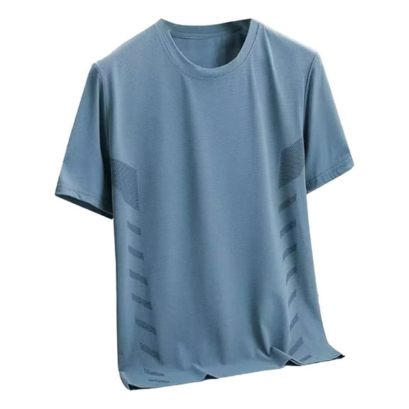 Dpytoraw Men Ice Screen Eye Breathable Thin Solid Color Casual Summer Youth Crew Neck T Shirt Men V-Neck T-Shirts Men Blue XXXXL