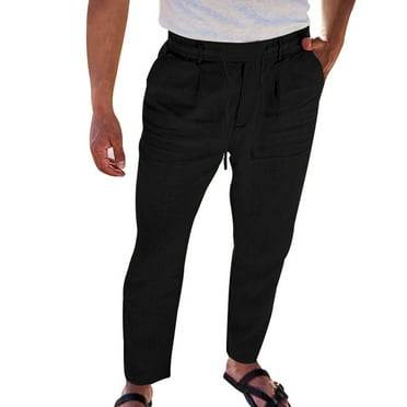 Dpytoraw Men Pure Color Overalls Pocket Sport Work Casual Trouser Ankle Length Pants