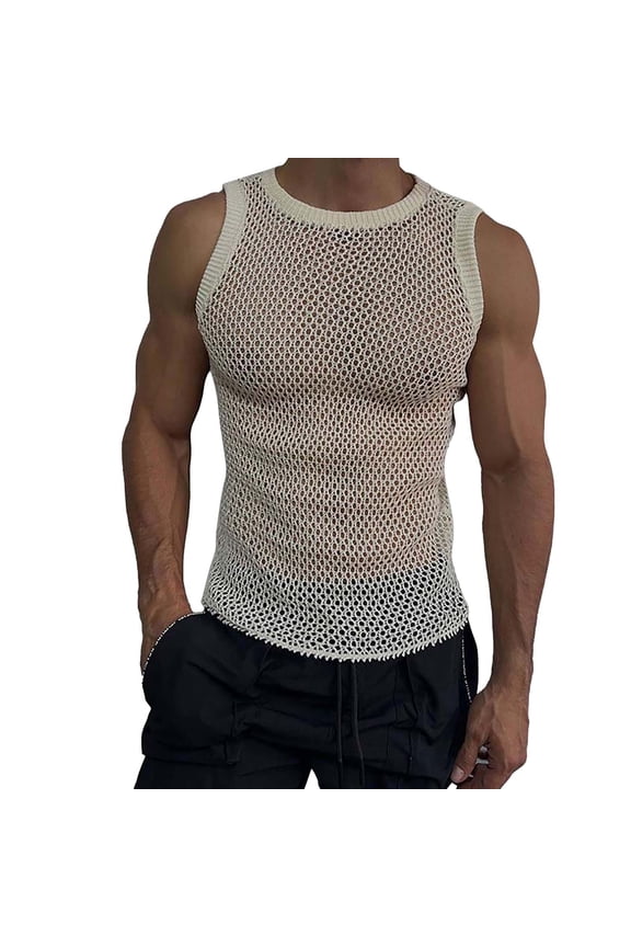 Men'S Spring And Summer Fashion Knitted Lapel Striped Undershirt Top Breathable Undershirt