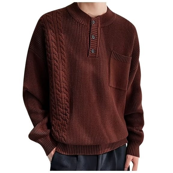 Dpytoraw Men Solid Color Button Down Round Neck Pullover Sweater Jacket Casual Loose Business Comfortable Trendy Sweater