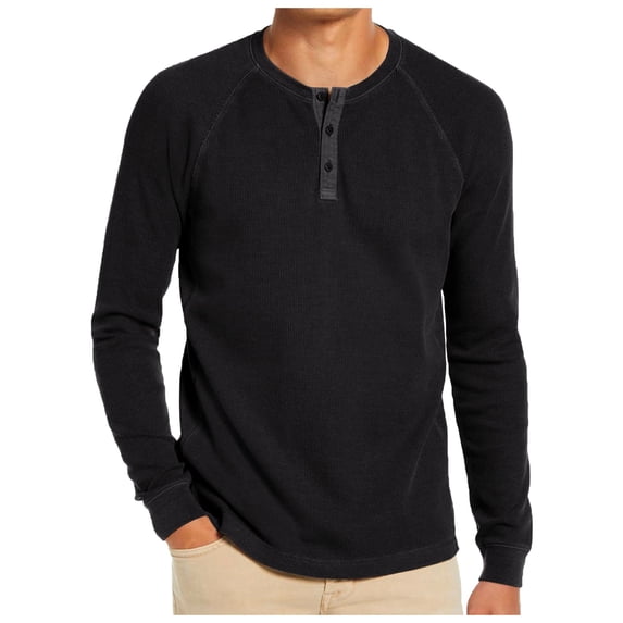 Dpytoraw Men Solid Color Button Round Neck Raglan Sleeve Long Sleeved T Shirt Casual Loose Business Trend Comfortable Top