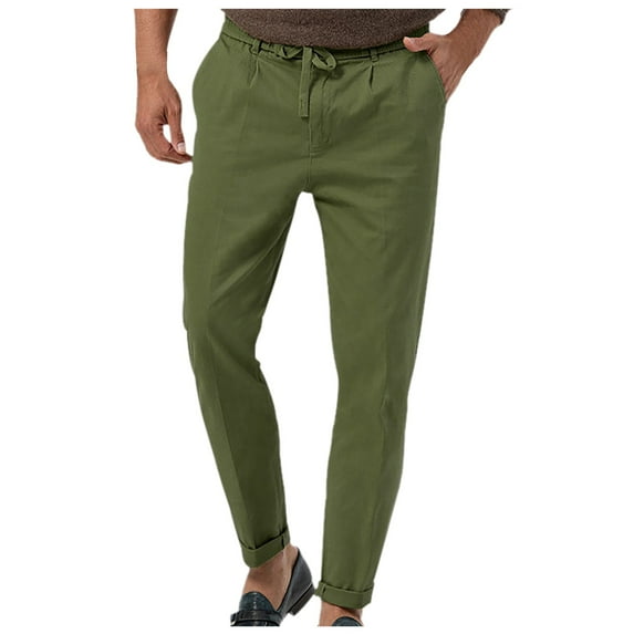 Dpytoraw Men Solid Color Casual Loose Button Up Pants European And Straight Leg Business Comfortable Trousers Green