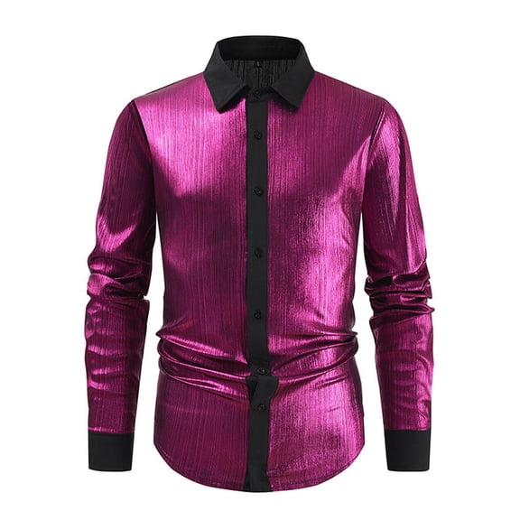 Dpytoraw Men Solid Color Casual Shirt Bright Face Color Lapel Long Sleeved Shirt