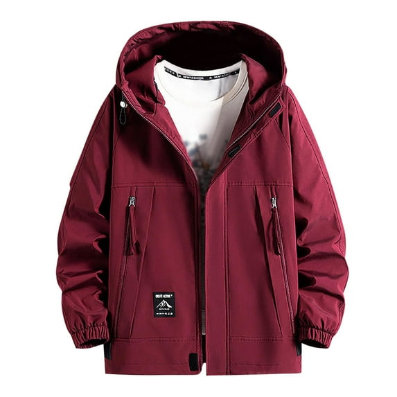 Dpytoraw Men Solid Color Hooded Windproof Wear Plus Size Jacket Casual Loose Comfortable Trendy Jacket