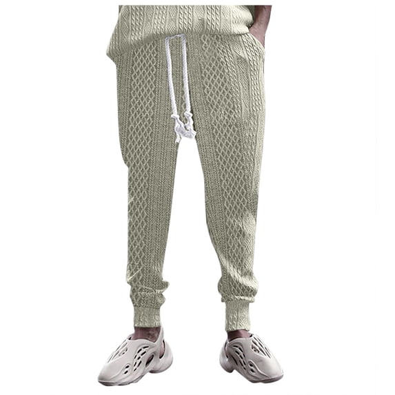Dpytoraw Men Solid Color Jacquard Drawstring Casual Pants European And Autumn Loose Business Comfortable Trendy Pants Khaki