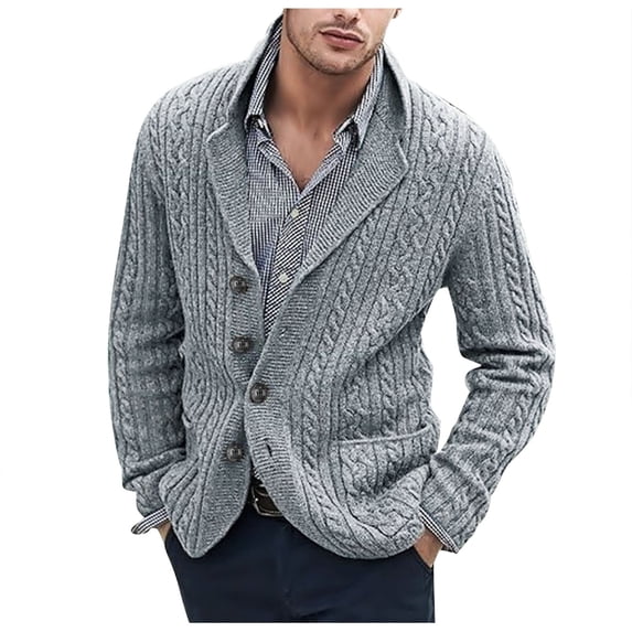Dpytoraw Men Solid Color Knitted Button Up Cardigan With A Lapel Pocket And Flower Coat Fashionable Business Casual Sweater