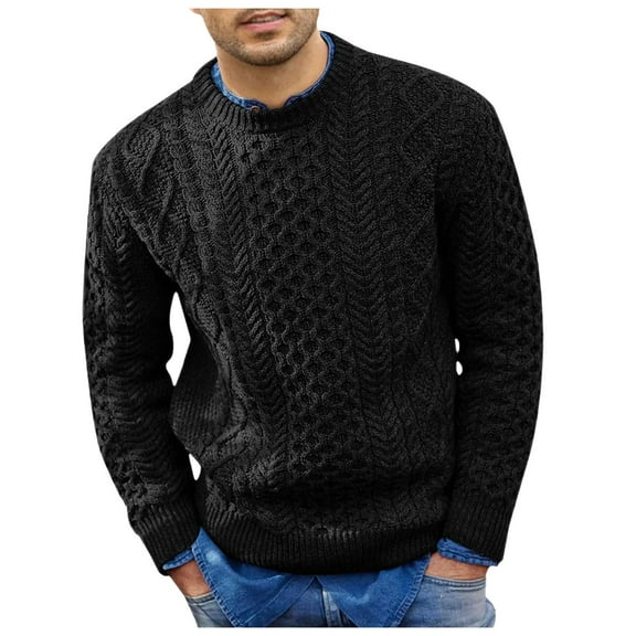 Dpytoraw Men Solid Color Knitted Flower Round Neck Sweater Casual Loose Comfortable Business Trend Top
