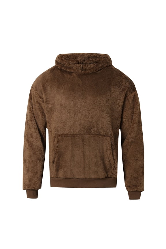Men Solid Color Lamb Wool Double Velvet Hooded Warm And Velvet Sweater Casual Loose Comfortable Trendy Sweater