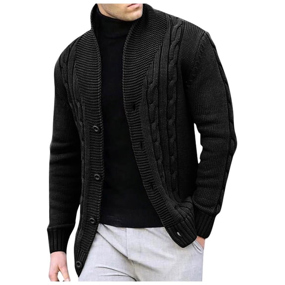 Dpytoraw Men Solid Color Stand Up Collar Button Up Cardigan Knitted Business Jacket Casual Fashion Comfortable Warm Jacket