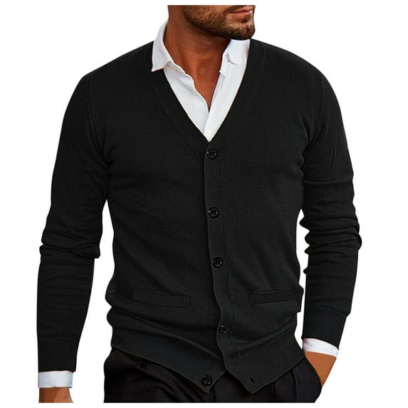 Dpytoraw Men Solid Color V Neck Button Up Cardigan Sweater Jacket Casual Loose Comfortable Trendy Business Jacket