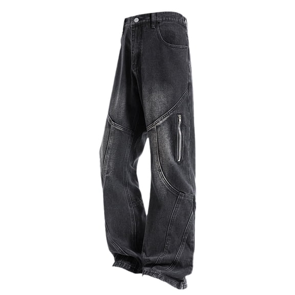 Dpytoraw Men Spring Vintage Zipper Design Straight Denim Pants Trousers Darkwear Jeans
