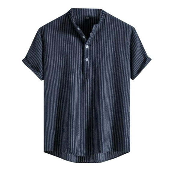 Dpytoraw Men Summer Printed Top Shirt And Fashion Top Casual Loose Short Sleeved Shirt Blouse Men’s T-Shirts Dark Blue M