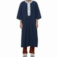 thumbnail image 1 of Dpytoraw Men's Arab Long Sleeve Embroidered Thobe Traditional Middle Robe For Muslim Wear Elegant Dress Long Robe With Pockets Men’s Linen Shirts, 1 of 3