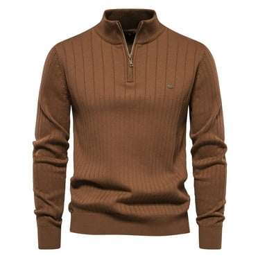 Dpytoraw Men's Autumn And Winter Casual Textured Stand Up Sweater Half Zip Solid Colour Knitwear